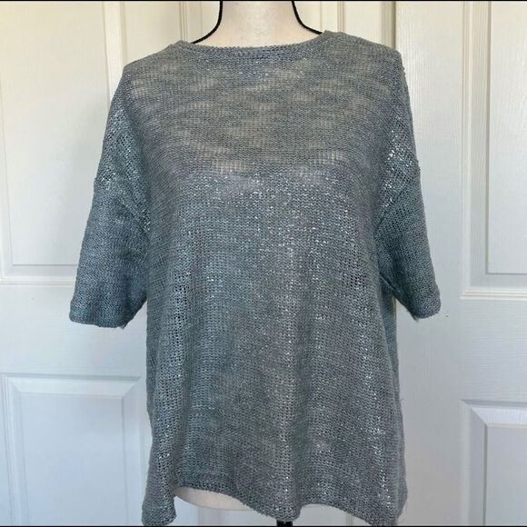 TopShop Gray metallic knitted short sleeve top, 8 - Picture 4 of 12